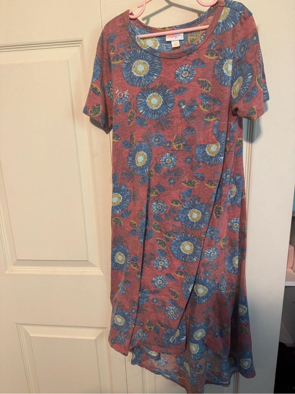 LuLaRoe Mauve Maxi Dress with Blue and Yellow Floral Print